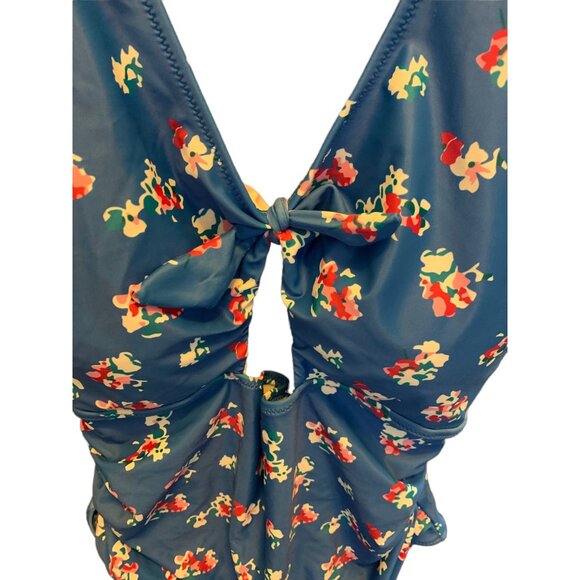 🍒 2/$20 🍒 New Blue Floral One-Piece Bathing Suit with Ruffles - Picture 5 of 6
